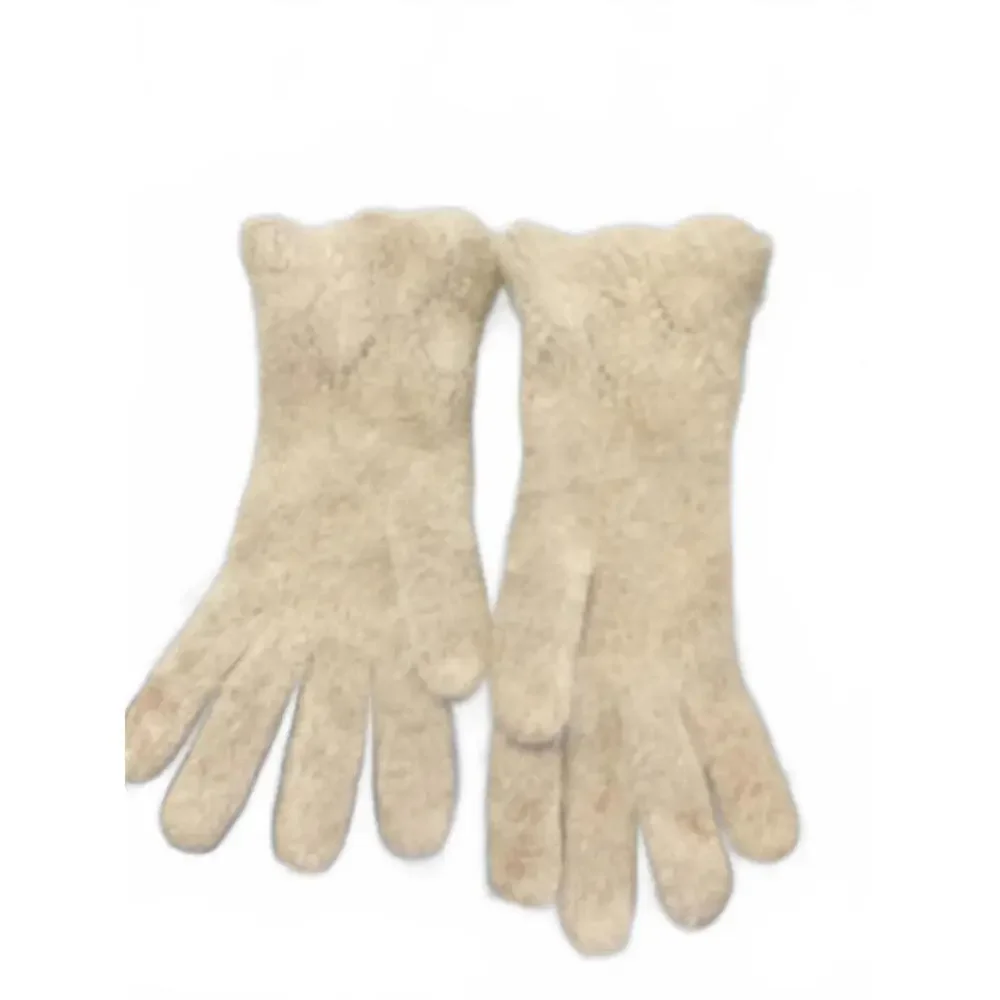 Vintage Angora/Wool Beige Gloves/Ruffle detail for Women
